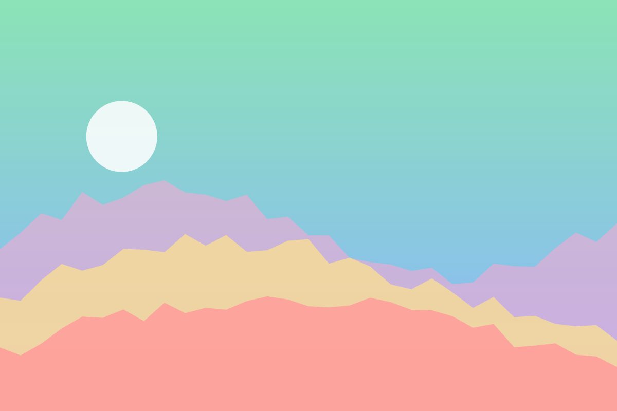 Green mountains under a lavender sky